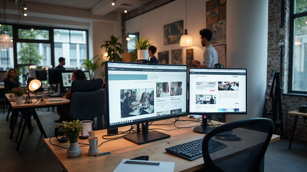 Moderne webdesign studio werkplek met responsieve websites op meerdere monitoren