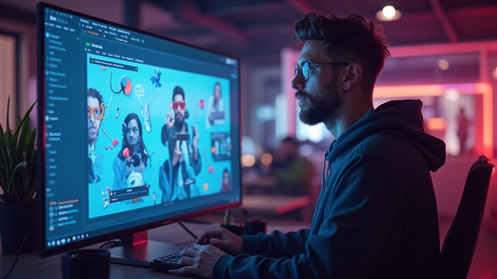 Webdesigner met gradiënt achtergrond presenteert moderne layout animaties op scherm