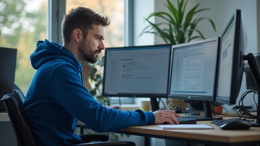 Designer werkt aan responsieve layout op groot scherm met kleurrijke interface elementen en code editor